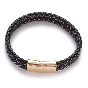 Pulsera de cuero genuino trenzado negro de moda para hombre con cierres magnéticos, accesorios de pulsera - Product Image 2