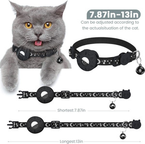 Kalung Kucing dan Anjing Berkualitas Tinggi dari Bahan Nilon dengan Desain Bintang Bulan Reflektif, Dilengkapi Tempat AirTag Silikon dan Lonceng untuk Pelacakan GPS - Product Image 5