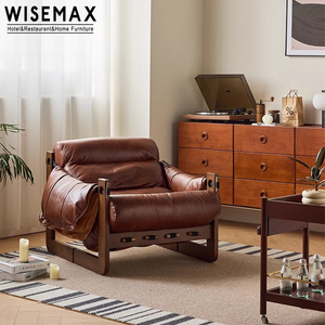 WISEMAX FURNITURE mobilier de chambre à coucher du milieu du siècle fauteuils scandinaves pour salon en bois confortable <span class=keywords><strong>fauteuil</strong></span> d'appoint en faux <span class=keywords><strong>cuir</strong></span> - Product Image 5