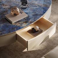 Cadre de table basse avec dessus de table centrale et meuble de télévision Tiroir en acier inoxydable Salon Marbre Nouveau cuir de luxe 5pcs