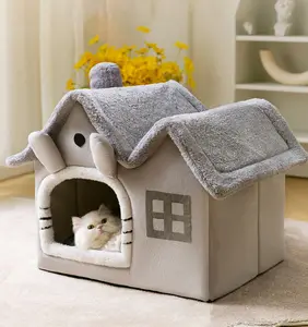 Cama dobrável de pelúcia para animais, suprimentos para pets, lavável, casa de pelúcia macia para cães pequenos e grandes gatos