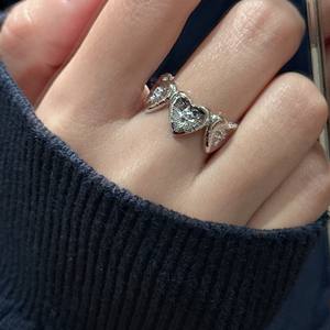 Bague en argent pur S925 avec zircon d'amour, style rétro INS, design de niche, texture, plaqué or 18 carats, simple, éternité, tendance, incrustation, vente en gros - Product Image 3