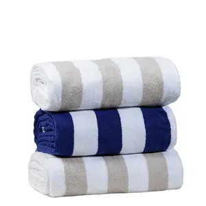 Luxury pool towels 32S cotton hotel use stripes swimming towels custom big beach towels