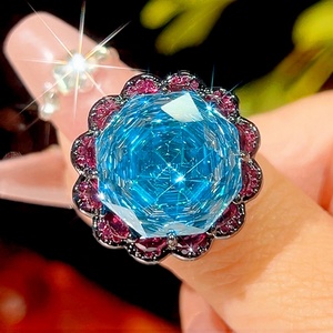 Wholesale Eco-friendly Copper Black Gold Plated 16-10MM Sea Blue Zircon Necklace Earrings <b>Ring</b> <b>Woman</b> Jewelry <b>Set</b> Bridal - Product Image 5