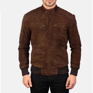 Unisex Brown <b>Suede</b> Waterproof Bomber <b>Jacket</b> Stand Collar Zipper Closure Casual Slim Fit Autumn Style Regular Sleeve Solid Front - Product Image 5