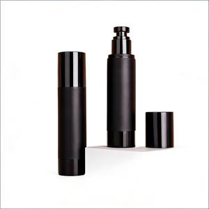 Flacone Airless in PET Nero Opaco da 15ml con Logo Personalizzato, Cilindrico, Riutilizzabile, Serigrafato, per Lozioni, Sieri, Prodotti per la Cura della Pelle, con Pompa per Shampoo - Product Image 1