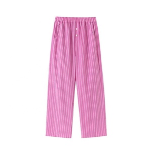 厂家女式条纹两件套休闲纽扣羽绒服短裤长裤拉绳睡衣配套套装 - Product Image 5