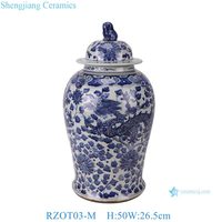 RZOT03-L-M-N Jingdezhen bleu et blanc style chinois paysage dragon licorne motif porcelaine gingembre temple pot urnes