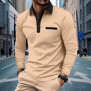 Nuova Camicia <span class=keywords><strong>POLO</strong></span> da <span class=keywords><strong>Uomo</strong></span> di Alta Qualità per Primavera e Autunno, Casual con Colletto Abbottonato, Tasca e Maniche Lunghe in Tinta Unita - Product Image 2