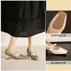 Chaussures Mary Jane à talon épais et bout carré en faux daim, à enfiler, pour femme, tendance mode toutes saisons - Product Image 5