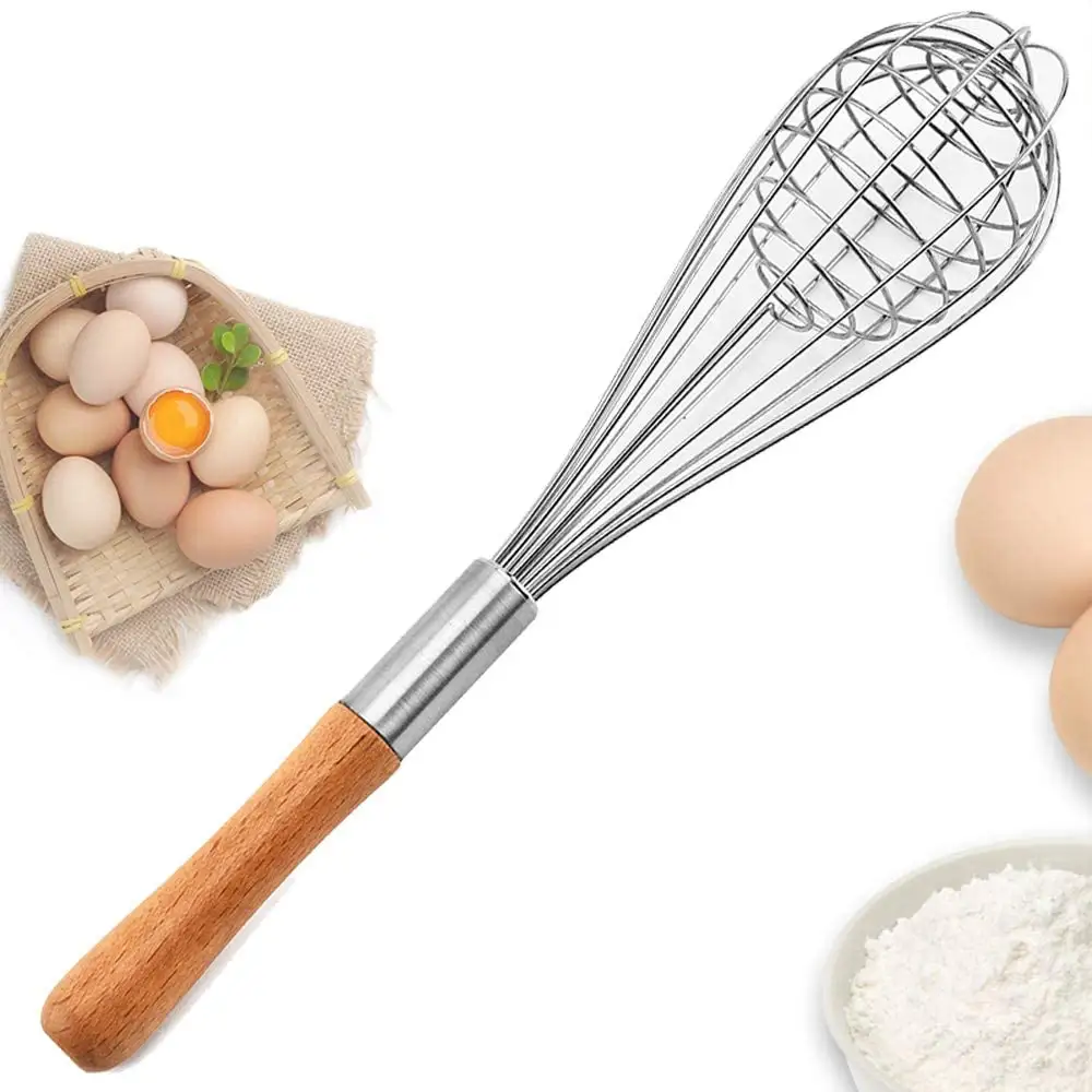 अंडा मिक्सर लकड़ी <span class=keywords><strong>संभाल</strong></span> स्टेनलेस स्टील सरगर्मी Whisk ब्लेंडर अंडे का डिब्बा मैनुअल रसोई सामान
