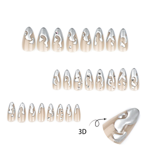 <span class=keywords><strong>Uñas</strong></span> Postizas de Almendra, 24 Piezas, Pegamento Plateado 3D, Punta Francesa, <span class=keywords><strong>Uñas</strong></span> Postizas con Decoración de Diamantes de Imitación, <span class=keywords><strong>Uñas</strong></span> Postizas Medianas y <span class=keywords><strong>Cortas</strong></span>, Venta al por Mayor de Lujo - Product Image 5