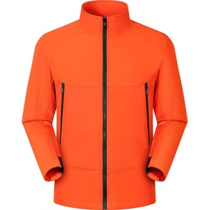 Men's Orange Four-Way Stretch Softshell Jacket With <b>Stand</b> Collar Technical Outdoor Apparel - Product Image 1