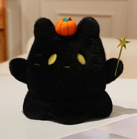 Set Boneka Kucing Hantu Halloween Kucing Hitam Penyihir - Boneka Penghilang Stres Isi Kapas PP Super Lembut untuk Dekorasi Meja Liburan