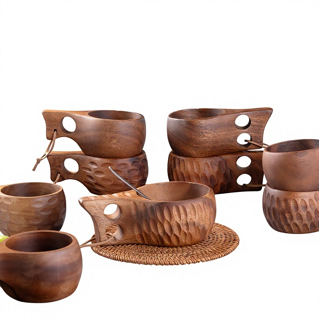 Wuyung Acacia Wooden Wide-Mouth Cups Charcoal-Baked Hand-Fired Custom Logo Option 200ml Eco-Friendly Tableware