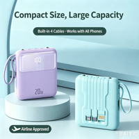 Batterie externe à charge rapide 10000 mAh, chargeur portable avec câble intégré PD QC3.0, Power Banks 10000 mAh, batterie externe