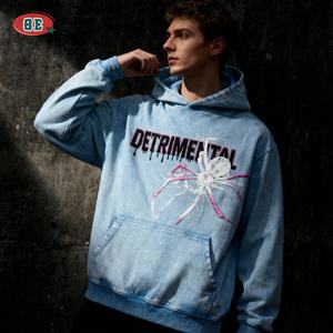 Оптовые мужские худи высокого качества: винтажный графический принт, уличный стиль, эффект кислотной стирки, плотный хлопок 420 г, индивидуальный дизайн, худи с принтом паука - Product Image 1