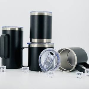 Gobelet à café et à vin en acier inoxydable à double paroi isolé minimaliste avec logo personnalisé, avec poignée et couvercle, capacité de 12 oz - Product Image 3