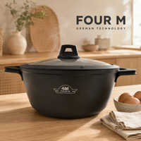 Casserole FourM 30CM en aluminium moulé antiadhésive avec couvercle en verre trempé et fond à induction, ustensile de cuisine, vente en gros et OEM/ODM