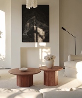 Ensemble de tables basses et d'appoint en travertin rouge naturel, style crème, minimaliste, nordique, français, pour salon, villa, hôtel, maison