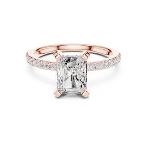 Anillo de Compromiso de Lujo con Corte Radiante, Cultivado en Laboratorio, para Mujer, Chapado en Oro Rosa de 10K, con Halo Oculto, Joyería para Boda - Product Image 2