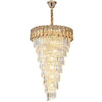 Lustre moderne de luxe personnalisable en fer et cristal, LED E12, grand modèle doré, pour escaliers, hôtels, villas, suspension réglable et brillante