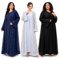 Ensemble de Robes Musulmanes pour Femmes, Tailles S-XL, Nouveau Modèle Moyen-Orient, Longue, Élégante, à Motifs Floraux, Deux Pièces, avec Dentelle Fine, Tenues Conservatrices