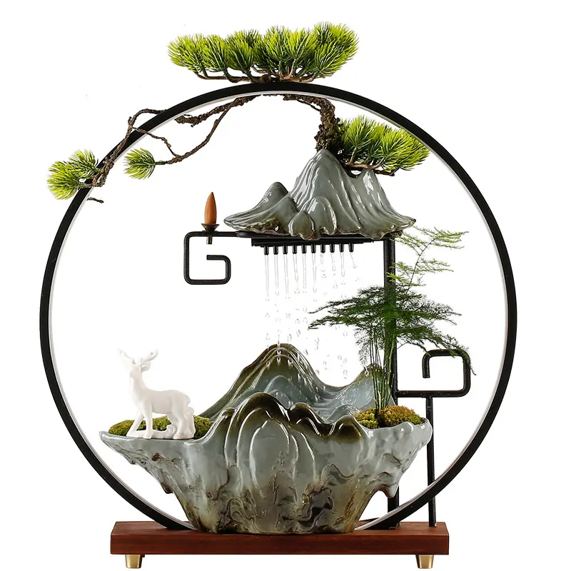 Lucky And Flowing Water Ornaments RockeryLuc New Chinese Home Feng Shui Waterscape Office Desktop Decor Waterfall Incense Burner