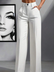 <strong>Women's</strong> New High Waist Drape <strong>Straight</strong> <strong>Leg</strong> Suit Pants, Minimalist Formal Office <strong>Trousers</strong> for <strong>Women</strong> - Product Image 1