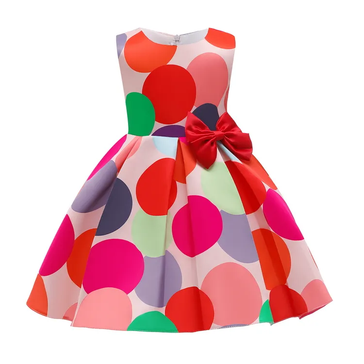 HDKZT8057 RTS Printed Polka Dot Party Wear DressesためGirls Clothes 2021 New Arrival Fancy Dress Kids ReadyにShip