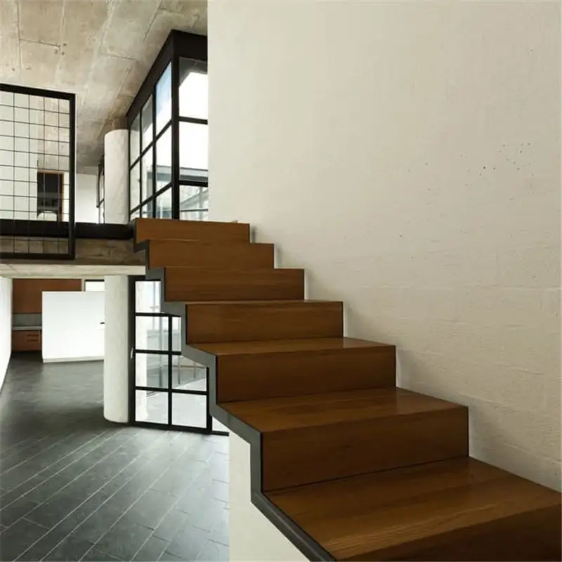 staircase wood railing with wood stair nosing close riser