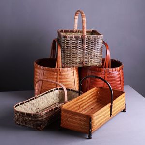 Handmade <b>Bamboo</b> Woven <b>Basket</b> Rectangle Kitchen Storage <b>Basket</b> With Rattan Handle For Neatening - Product Image 4