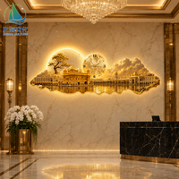 Horloge murale LED de luxe personnalisée en porcelaine cristalline avec rétroéclairage LED, motif Temple d'Or et Pleine Lune, pour la décoration de la maison et des hôtels