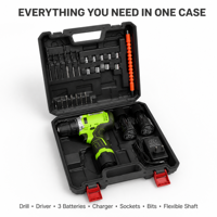 Kit de perceuse sans fil 2-en-1 en gros avec 2 batteries, chargeur, ensemble d'outils électriques domestiques, tournevis, embouts à douilles OEM