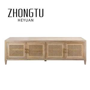 रतन गेट स्टोरेज के साथ मनोरंजन केंद्र, प्राचीन टीवी कैबिनेट ठोस लकड़ी डिजाइन लिविंग रूम मीडिया कंसोल टीवी स्टैंड कस्टम - Product Image 1