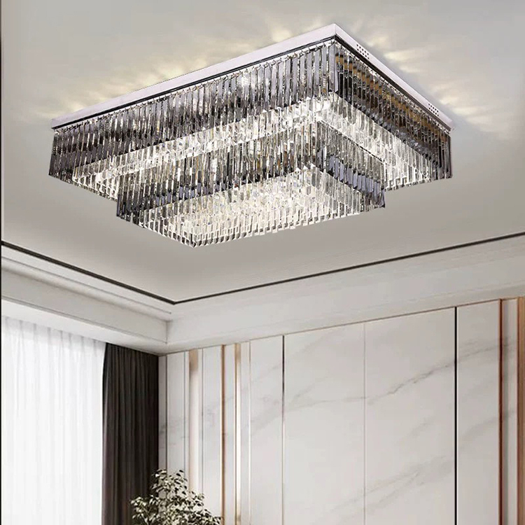 K9 Crystal LED Ceiling Light Fixture 3-Tier Flush Mounted Chandelier with Switch Control industrial ceiling lamp