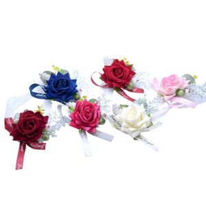 Braccialetto di Fiori per <span class=keywords><strong>Sposo</strong></span> e Damigelle, Boutonniere con Rosa Bianca, Spilla per Corsage, Fiori per Testimoni di Nozze - Product Image 2