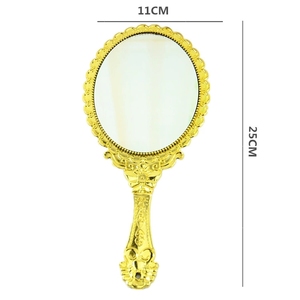 Espejo de maquillaje retro de alta calidad con patrón de encaje dorado plateado, espejo ovalado con mango vintage barato, espejo de maquillaje para mujer - Product Image 3