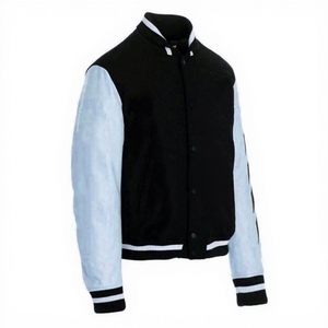 Veste universitaire noire pour homme avec manches en PU crème, col rabattu, manches classiques, vêtement d'extérieur d'automne, style décontracté - Product Image 3