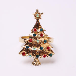 Anneaux de serviette en forme de sapin de Noël en or avec diamants colorés, boucle pour <span class=keywords><strong>mouchoir</strong></span> - Product Image 3