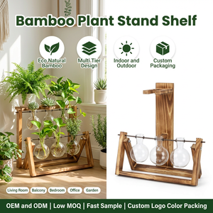 Support de présentation en bambou massif pour décoration intérieure, support de plantes en gros, support de pot de fleurs en <span class=keywords><strong>verre</strong></span> pour la décoration de la maison - Product Image 1
