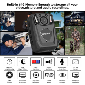 Hot Bán QHD 1296P Cơ Thể Mặc Máy Ảnh Với 64GB Bộ Nhớ 2.0 "Màn Hình LCD Ghi Âm Máy Ảnh Không Thấm Nước Cho Bảo Vệ An Ninh - Product Image 2