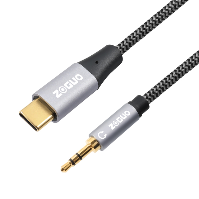 Type C 3.5mm Gold-plated DAC Chip Hi-fi Sound Braided Shielding Aux Jack Audio Cable for Speaker Headphones & Earphones