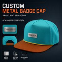 Casquette personnalisée à 5 panneaux avec logo métallique, visière plate, réglable, style color block, streetwear, fournisseur en gros