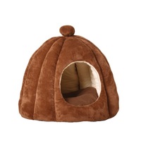 Lit pour chat en forme de citrouille semi-fermé, amovible et lavable, en tissu, pour toutes les saisons, maison pour chat chaude pour l'automne et l'hiver
