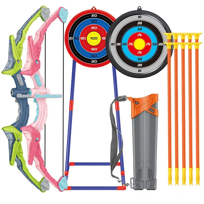 Geburtstagsgeschenke Indoor-Outdoor-Spielzeug Kinderspielzeug Jungen Mädchen Licht-Bogen-Spielzeugset Kinder Bogen- und Pfeil-Set mit Stehziel