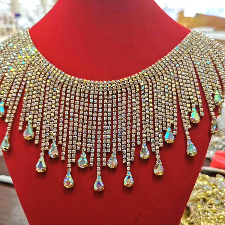 Kristall Strass Fransen Kette - Diamantquaste Für Brautkleider & Kostüme | 93cm Silber Glitzerband