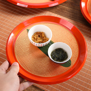Japanese <b>Round</b> <b>Serving</b> <b>Tray</b> Red Gold Solid Color For Tea Sushi Dessert Hotel Use - Product Image 3