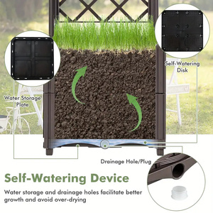 Jardinera Elevada para Plantas de Exterior con Rejilla Marrón y Tapón de Drenaje, con Macetas Grandes - Soporte Integrado para Plantas Trepadoras - Product Image 4