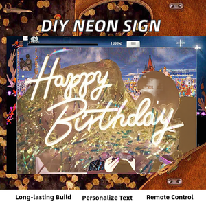 Letrero de Neón LED Personalizado con Luz Blanca 'Feliz Cumpleaños' para Bodas, Tiendas, Hogar, Taxi, Coche, Hoteles, Bar, Centro Comercial, Alimentación por CC - Product Image 2